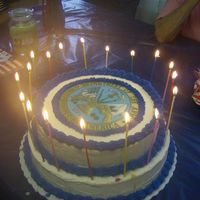 Welcome Home A welcome home cake for my DH. Two layers, torted with strawberry filling. Buttercream icing and scanned US Army seal on top. Sparkled...