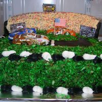 Father's Day Nascar Cake German Chocolate cake, challenging because of the lumpy icing (nuts and coconut)