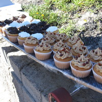 Boardin' Cuppies! from right to left...maple topped with bacon, vanilla, tagalong cookie, chocolate & samoa cookie. in the bright light it was a wilton&#...