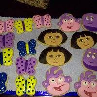 Dora And Friends Cookies sugar cookies I made to go along with the Dora cake and cupcakes I made for my granddaughter's 4th Birthday