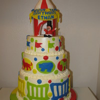 Circus Theme Birthday Cake This is my attempt at duplicating a circus cake I saw online (the original bakery was not noted), except I added the circus tent and...