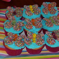 Butterlies Butter cake cupcakes with BC, decorated with jelly beans and sparkle chocs.