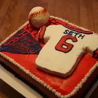 6 Year Old's Baseball Birthday the ball and jersy are made out of rice krispies and then iced