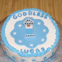 My First Christening Baby in cradle