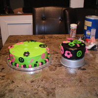 Black And Green Peace Signs And Flowers My boyfriends neice loves black and lime green and peace signs. So thats what I had to go with on this cake. All buttercream except the...
