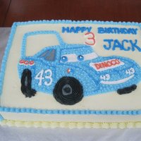 The King Boy wanted The King from the Disney Cars movie. Hand drawn, buttercream