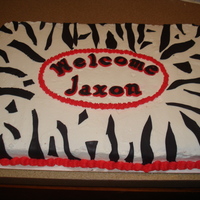 Zebra Baby Shower Sheet Cake Sheet cake for a baby shower. Jaxon has a black and red zebra themed nursery so the mother wanted a cake to match. Buttercream with fondant...