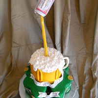 Floating Beer Mug On 4 Leaf Clover Beer mug is 4 8 inch rounds with a fondant handle. Stream is hard candy poured over wooden dowl. Base is a large 4 leaf clover carved from...