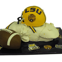 Lsu Football sculpted football, helmet, and shoulder pad cake