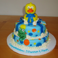 Splish Splash Baby Shower Cake Yellow WASC cake with champagne buttercream. Decorated with MMF and modeling chocolate. Bubbles and frog are modeling chocolate, rubber...