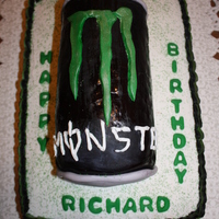 Monster Energy Cake Sheet cake with Monster Energy can made out of Rice Krispies and covered in fondant. Not my favorite cake that I have ever done but it will...