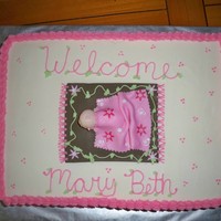 Pink Baby Shower Baby under a pink blanket on a brown rug, matches the crib set