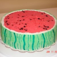 Watermelon Cake The idea came from the 2008 Wilton Yearbook. This was my first experience with fondant. I learned that you cannot have too much butter...