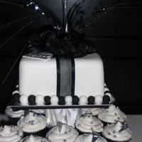 Black And White 21St Birthday Cake The cake was made for a friends 21st Birthday party with cupcakes . The cup cakes are made with cream and silver edible silver balls .