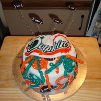 Daddy's Dolphin Cake Made this for my husband who is a huge Miami Dolphins fan for Father's Day. It's chocolate fudge cake with chocolate buttercream...