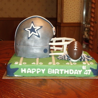 Dallas Cowboys Helmet Cake Dallas Cowboys football helmet cake - two 6in rounds and a half of a sports ball on top and carved a little.
