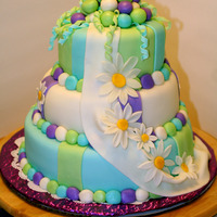 Birthday Cake For A 9 Year Old Girl Actually this could have been for an adult also. I wanted to put ribbons on top and roping around the bases, along with a peace sign, but...