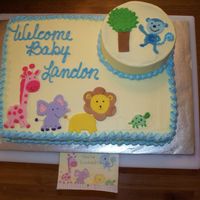 Safari I did this cake for a friends baby shower.They wanted it like the the invitation. The animals are fondant.