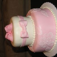 Baby Shower Cake MMF with gumpaste shoes, brushed embroidery, fondant bow. Used template from grannys3angels for shoes (thanks!).