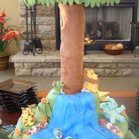 Jungle Babies Cake The theme for my daughters baby shower was Jungle Babies. I designed a cake that was a jungle scene with numerous fondant baby animals - an...