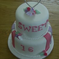 Sweet 16 Birthday Cake Dummy cake with fondant decorations and diamonte topper
