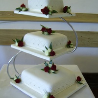Wedding Cake With Diamond Imprint And Diamonte Wedding cake with diamond imprint and diamonte with fresh tea roses