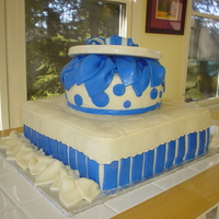 Gift Package Cake This is a gift package cake. Red Velvet cake with butter-cream filling and mmf icing.