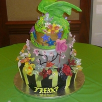 Dragon Cake This cake was for a sweet sixteen birthday celebration. The dragon is made from rice krispie treats, thinly covered in white fondant, air...