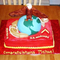 Marine Corps Cake Here is a cake we made for a new Marine who just graduated from boot camp. The eagle is made from Rice Krispee Treats and the wings are...