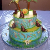 Baby Shower Monkeys Cake This is a cake we did for a baby shower. The grandmother-to-be wanted monkeys on the cake so we made these out of fondant.