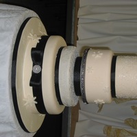 Winter White Wedding Ivory/black dummy wedding cake. One layer was real for the cutting of the cake picture. TFL
