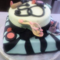 50Th Birthday Cake First layer is chocolate cake, 2nd layer is pink champagne. Both are covered in butter cream frosting and fondant. Decorations are 50/50...