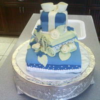 Blue And Yellow Three Tier Square Cake White and Chocolate cakes with butter cream frosting, covered in fondant. It was very muggy when I made this cake last spring. The fondant...