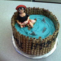 Pirate Girl Cake Red Velvet cake with cream cheese frosting; 40th Birthday cake. Birthday girl likes pirates so I put the Pirate in a sea of sharks! Pirate...