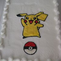 Pokemon Pikachu Birthday Cake I made this cake for my son's 6th birthday. Pikachu and the Poke ball are butter cream transfers.