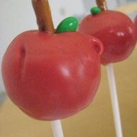Apple Cake Pop I made these as a thank you for the staff at my son's school at the end of the year.I used a pretzel stick for the stem and chocolate...