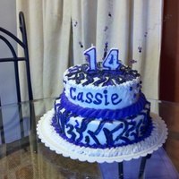 Purple And Black Zebra Cake 2 tier - 14th birthday cake - purple & black zebra striped in buttercream icing