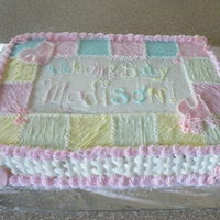 Girl Baby Shower Cake This is my 2nd baby shower cake :) i tried to kinda copy the napkins. its mostly buttercream other than the cut outs are fondant. i really...