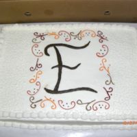 Bridal Shower Cake the "E" was for the last name of the bride -to-be. I did a fall colored cordered around it with lace covering the rest of the top...