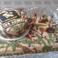 Camouflage Cake Going away party cake for a new soldier. Sheet cake is butter cake. Round cake on top is a cocoa cake with chocolate ganache filling....