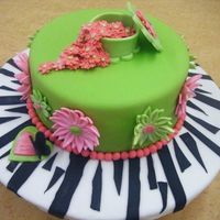 Dscf1195.jpg Final cake for fondant and gum paste class. The inside was a white cake mix checker pattern dyed neon green and pink. The filling was a...