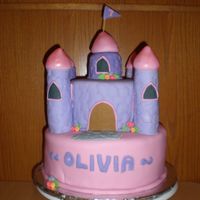 Princess Castle My first Fondant covered cake. WASC cake and rice cereal turrets and top.
