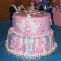 Princess Cake This was my 4th cake. It is a 10" round and 8" round. I used an extender recipe with yellow cake mix and a chocolate mousse...