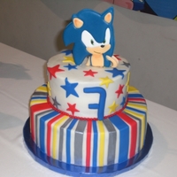 Sonic Birthday Cake vanilla and chocolate layers with caramel. Buttercream icing and fondant, The sonic is made of colorflow icing