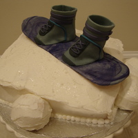 Snowboard Birthday Cake I did this cake for a teenagers birthday, who loves to snowboard. It is white cake with white chocolate buttercream icing. The snowboard...