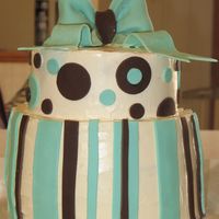 Birthday Cake This is a cake my friend and I made for her sister's birthday. It is covered in IMBC with fondant stripes and accents. My friend made...