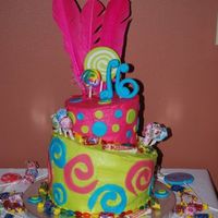 Sweet 16! Candy themed sweet 16 topsy turvey cake.
