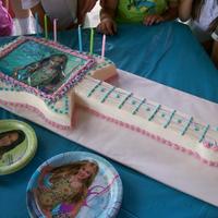 Hannah Guitar Two VERY large sheet cakes free hand carved into the neck of the guitar then the face of the guitary. Buttercream icing and the photo...