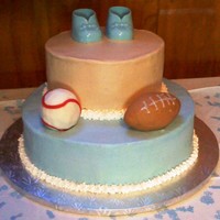 Sports Baby Boy Shower cake made from buttercream. It is unfished as I was incorrectly informed of the party start time.