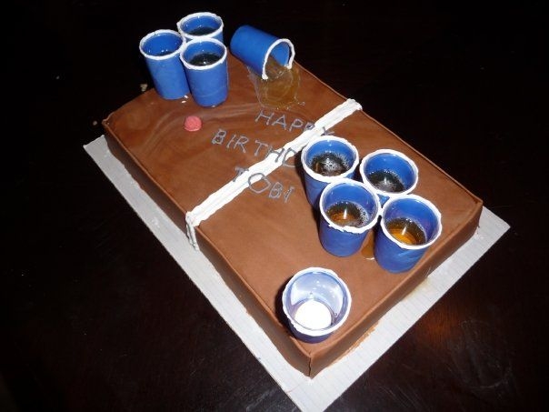 22Nd Birthday Beer Pong Cake My friend Tobi's 22nd birthday cake! He wanted me to make something funny so I thought I'd recreate the last beer pong tounament...